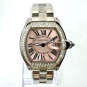 CARTIER ROADSTER Quartz 31mm Steel 0.75TCW Diamond Watch Pink Dial